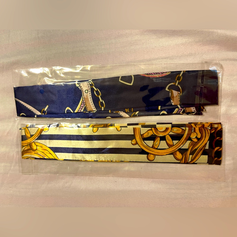 Set of 2 Silky Skinny Bag Scarves New